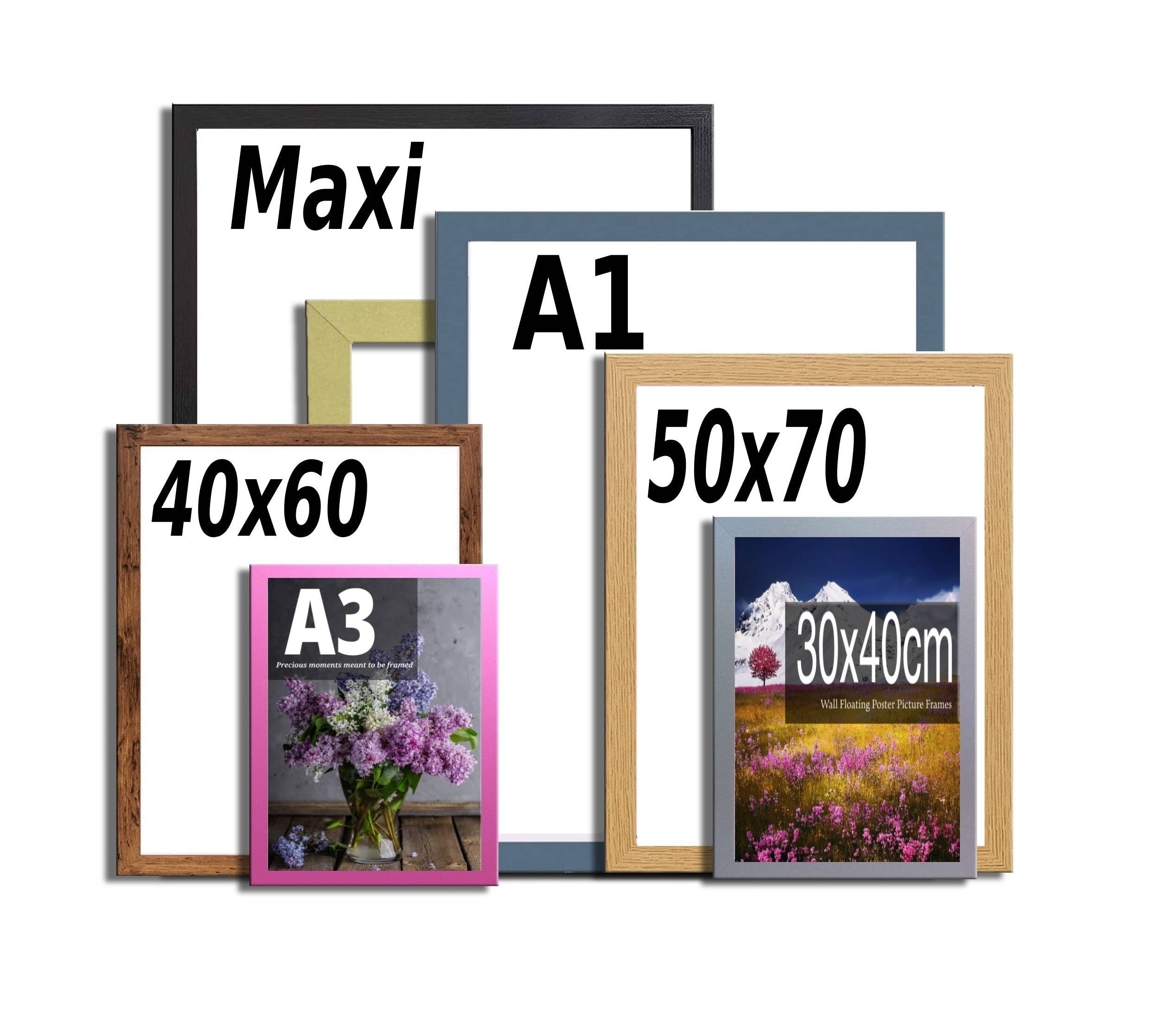 Z&Q Wall Mounted Poster Picture Frame Oak 51 x 36 cm Display Painting Photo Print With HD Clear Perspex Both Ways Hanging Hooks MDF Wood 30x15mm Moulding