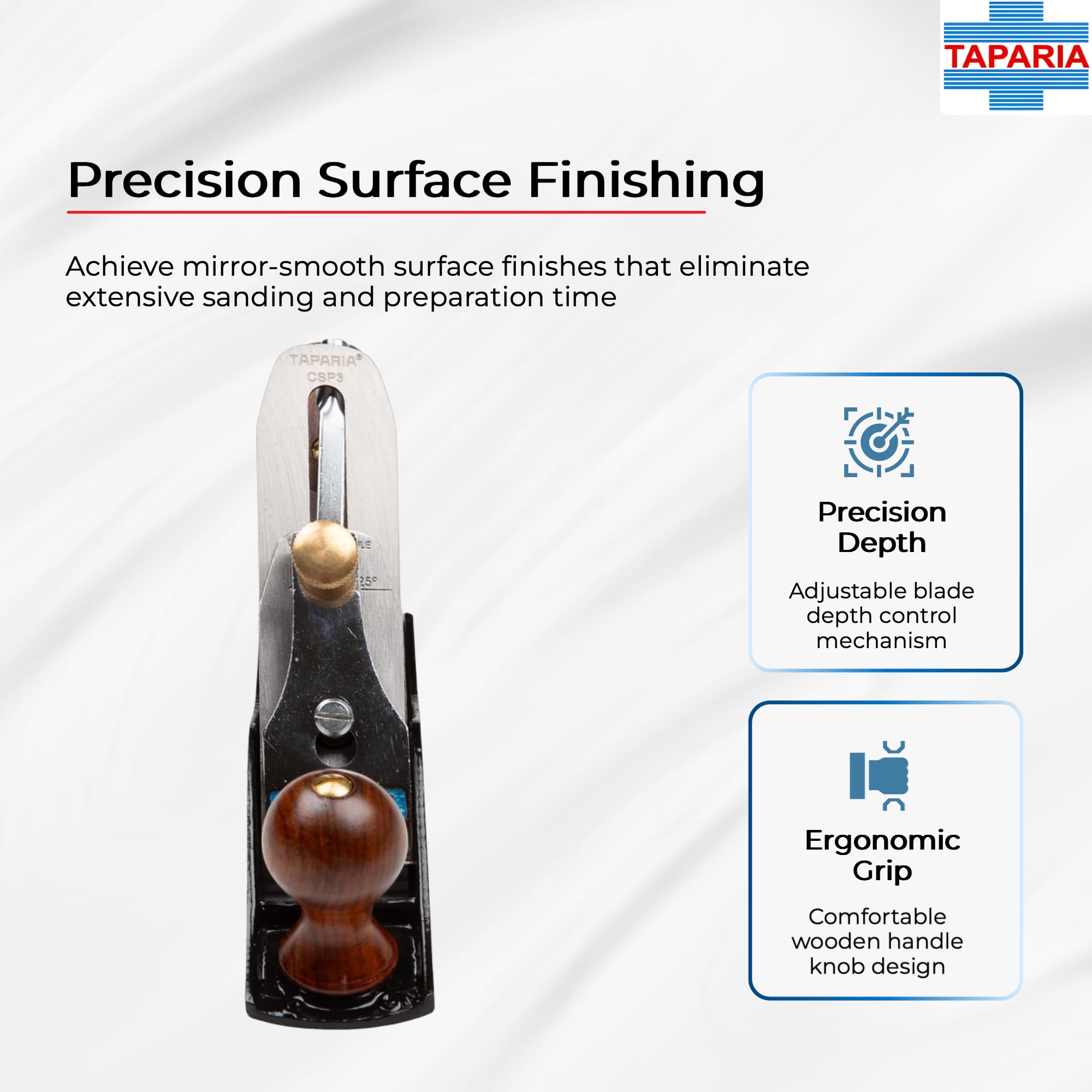 Taparia Jack Planer CSP 3 β Quality Planer(235 mm) for Precision Woodworking, Good-Grade Cast Iron Body, Wooden Handle and knob with Brass screw, 45mm width blade with high carbon steel 2