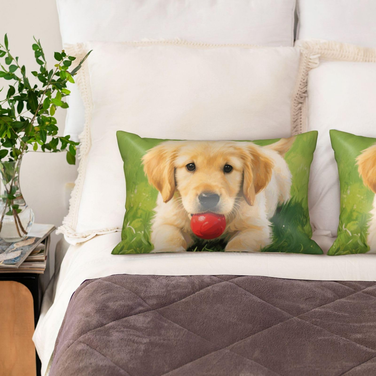 Cute Dog Satin Pillowcase for Hair and Skin Set of 2,Ultra Smooth Soft Breathable Cooling Pillow Cases Queen Size 20x30 Inch Bed Pillowcovers with Hidden Zipper Cushion Case Gifts for Women Men