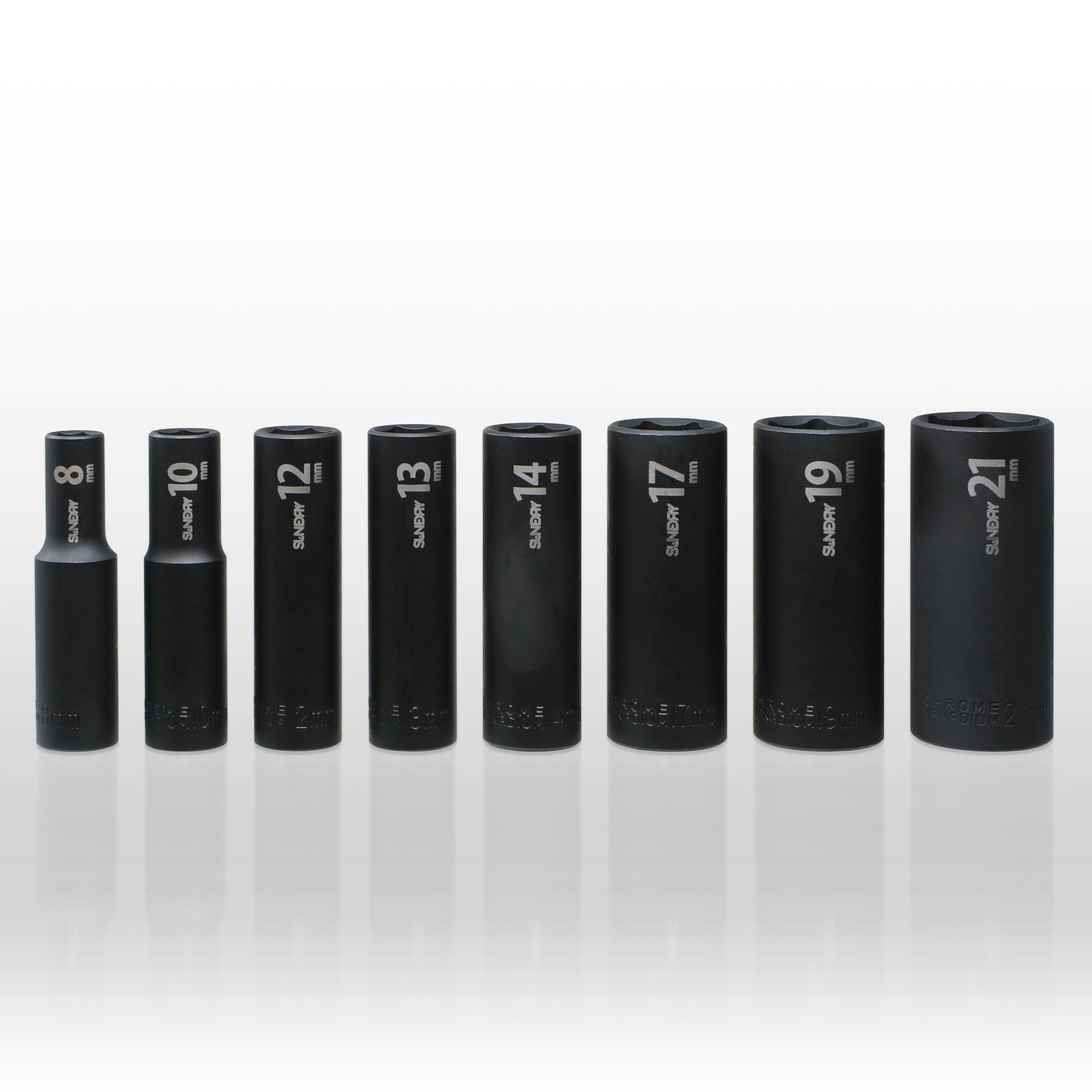 Sundry SDR-B01 zestaw głębokich nasadek, 8-częściowy zestaw, długość całkowita 63 mm, wkładka 9,5 mm kwadratowa (3/20.3 cm) 8/10/12/13/14/17/19/21 mm etui do przechowywania w zestawie, długi typ