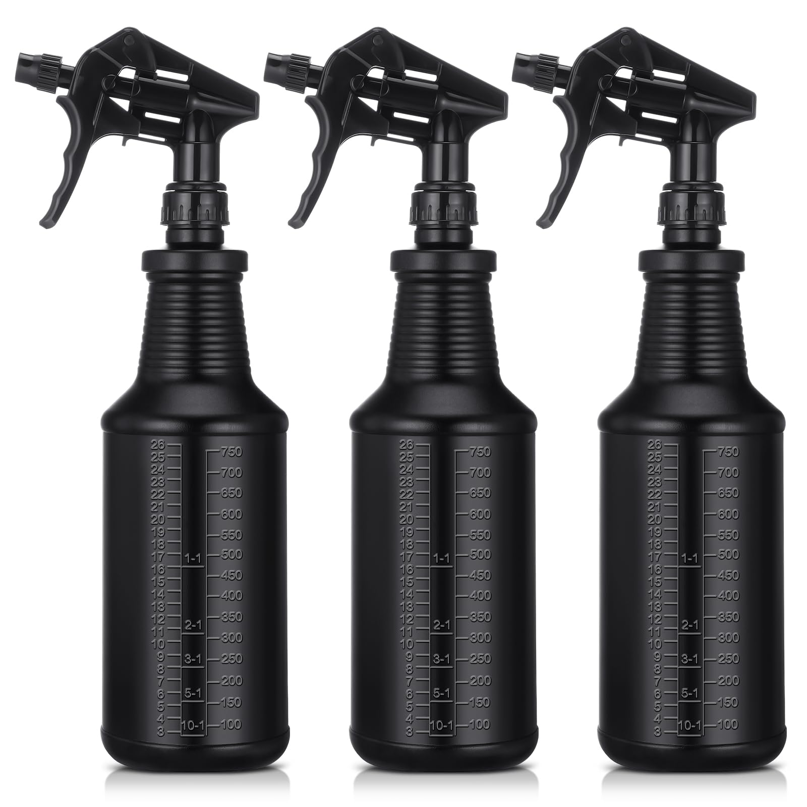Honeydak 3 Pack Plastic Spray Bottles Black 24 oz Heavy Duty Opaque Spray Bottles UV Light Blocking Refillable Reusable Leak-proof Sprayers for