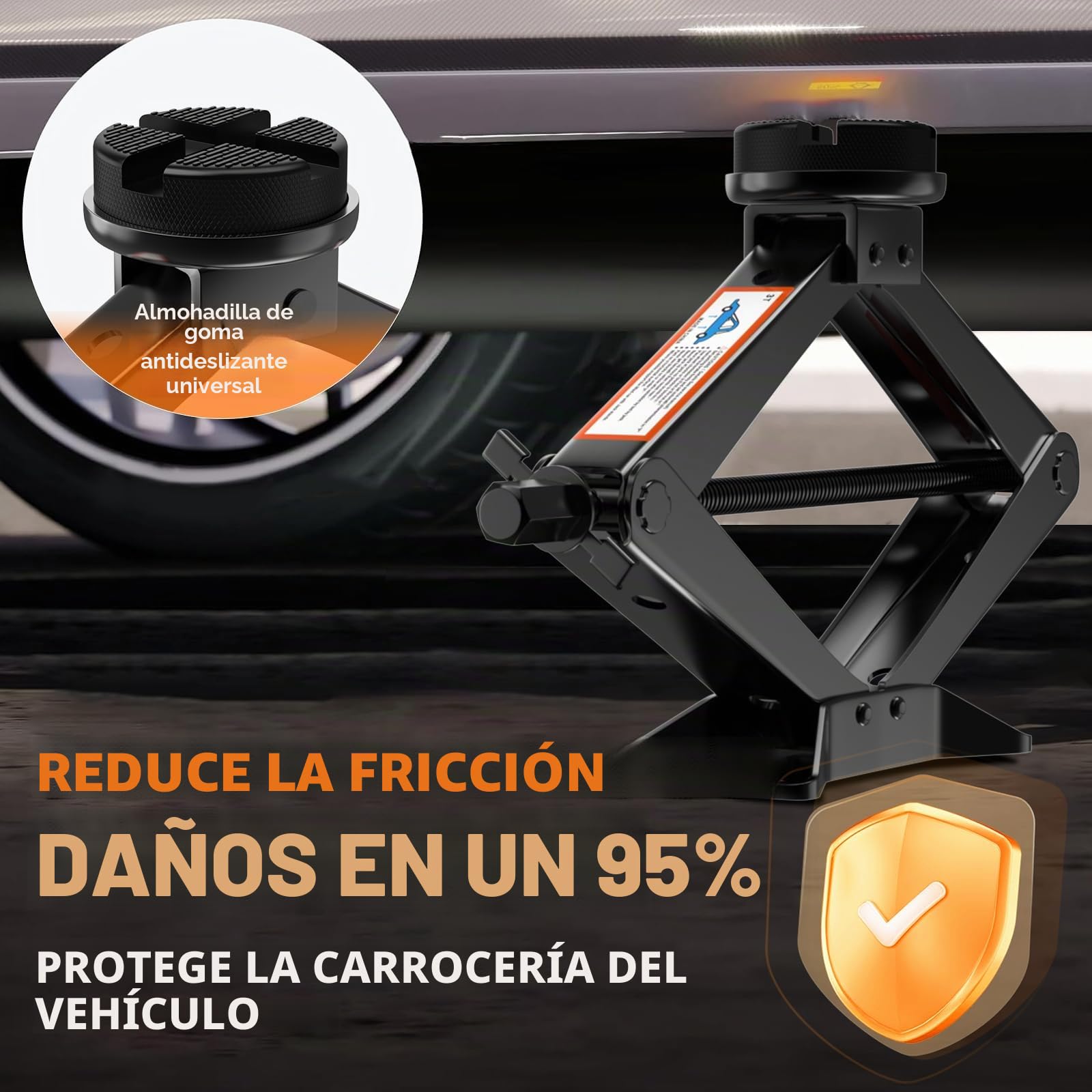 IMAYCC Universal Gato para Coche 3T/3000kg, con 2 Piezas Bloque de Goma, Evita Rayaduras en el Vehículo,Gato de Coche portátil con Llave de Tuercas de Rueda,Herramientas de emergencia para automóviles