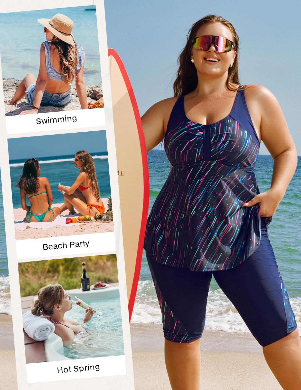Hanna Nikole Tankini Costume da Bagno da Donna di Grandi Dimensioni Push Up Tankini Set in Due Pezzi Costume da Bagno Estivo a Vita Alta con Controllo della Pancia con Pantaloncini da Bagno