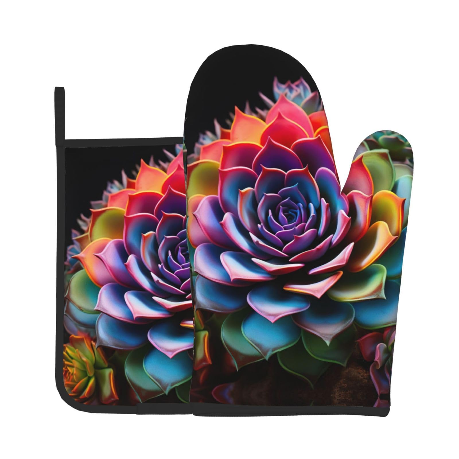Colorful Succulent Kitchen Baking Two-Piece Set,Multipurpose Oven Gloves,Used for Barbecue Kitchen Baking