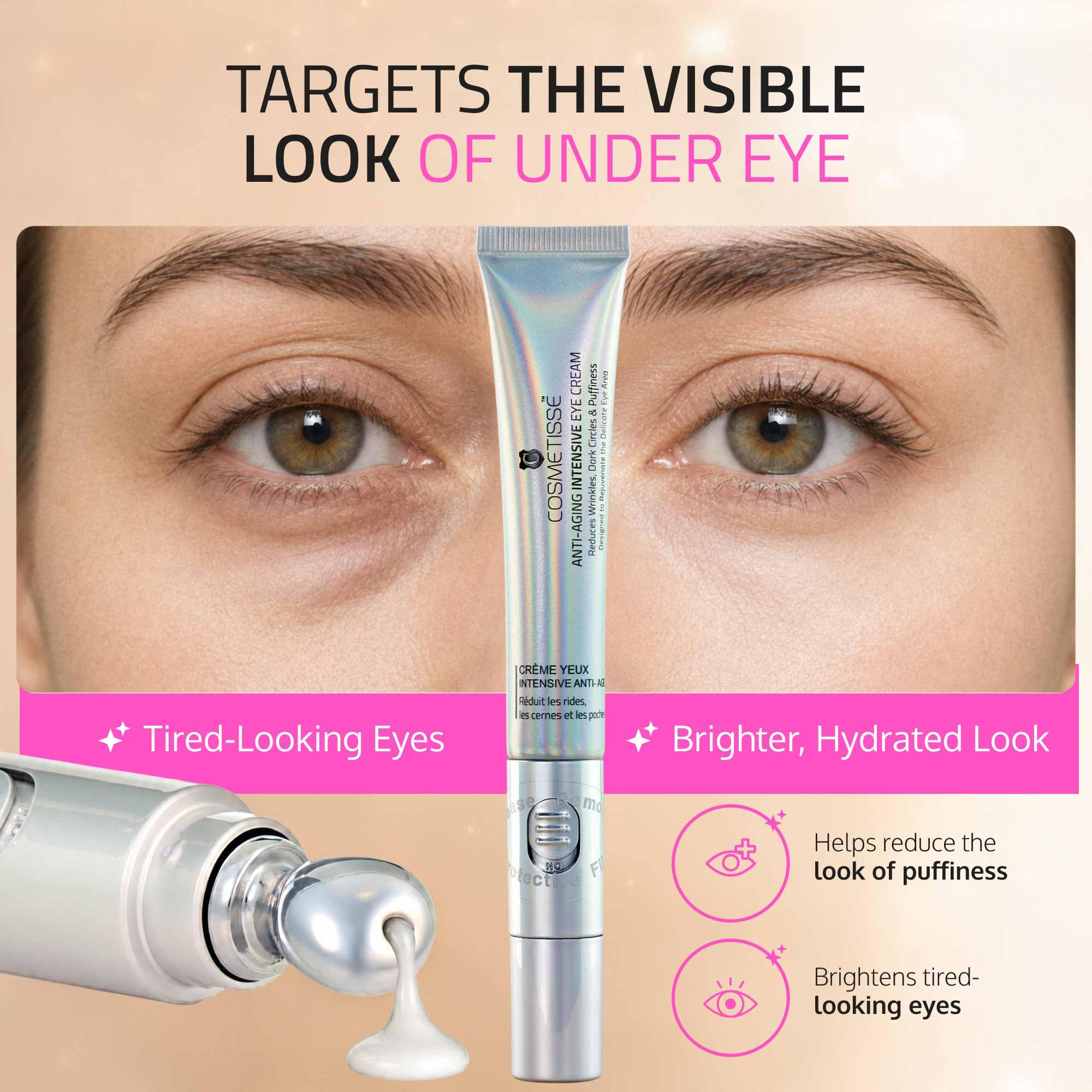 Cosmetisse Anti Aging Eye Cream for Dark Circles & Puffiness - Vibrating Metal Massager Applicator for Under Eye Bags & Wrinkles - Firming Snail Mucin, 20ml/0.68oz