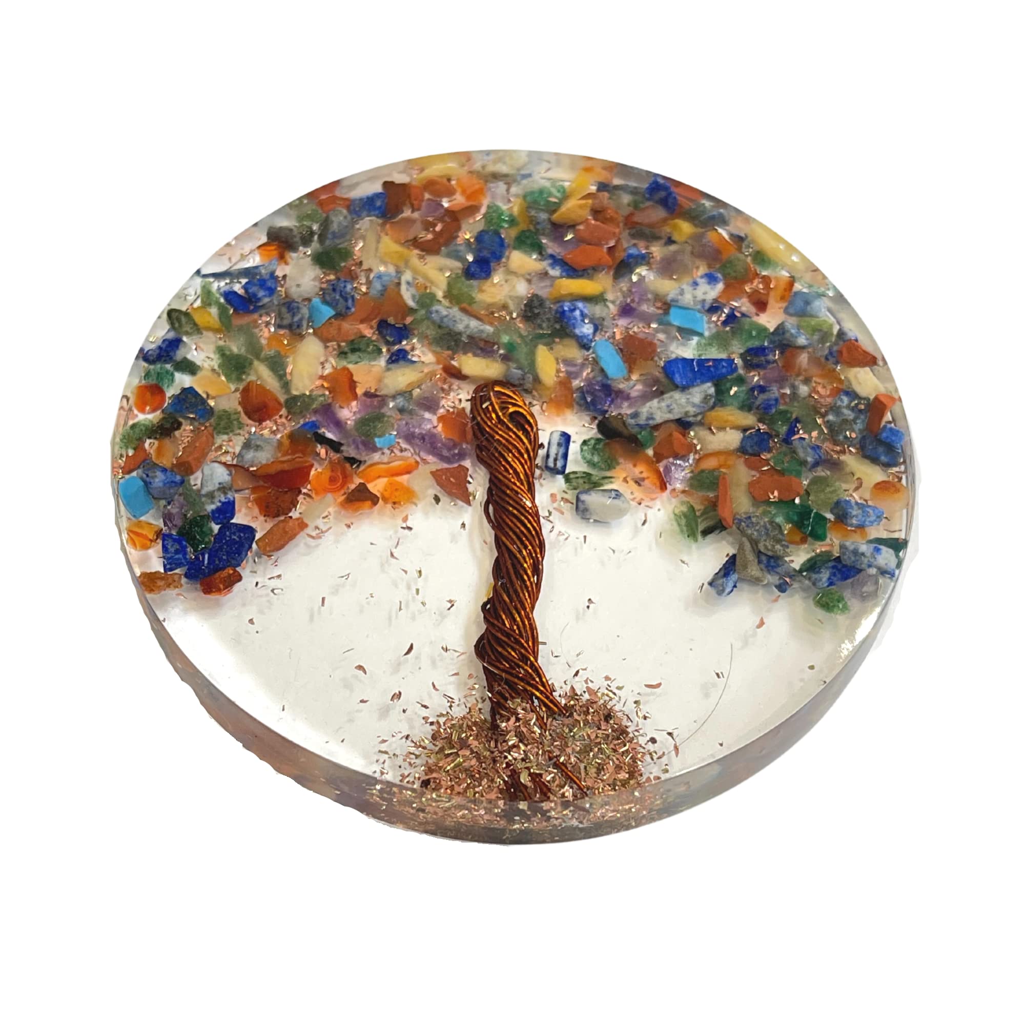 Bellamira Universal Tree of Life Handmade Orgonite Coaster with Natural Healing Mixed Gemstones Chakra