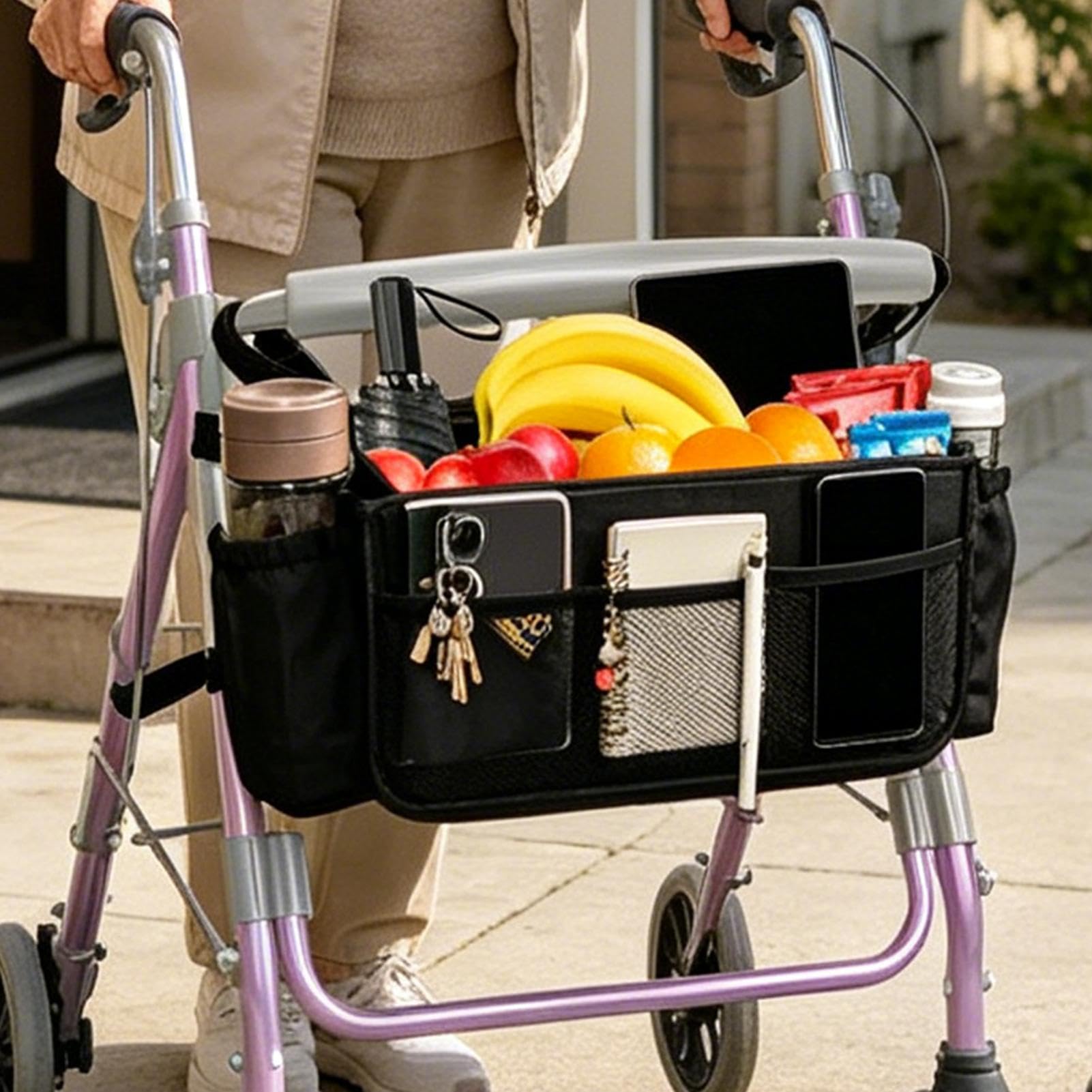 Borsa Rollator | Portatile Grande Capacità Impermeabile | Borsa Portaoggetti Deambulatore | Ideale per Anziani, Uscite, Shopping, Viaggi, Passeggiate in Ambienti Interni ed Esterni e Camminate Quotidi