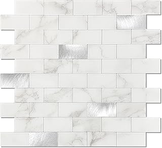BeNice Peel and Stick Backsplash Bathroom Tile Stickers,Stick on Backsplash for Kitchen Wall Shower Tiles Peel and Stick Waterproof(Carrara White 5pcs)
