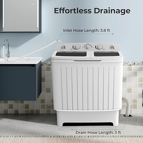 Miniatura 3 de ARLIME Lavadora portátil, mini lavadora de doble tina de 20 libras con bomba de drenaje, lavadora compacta semiautomática de 12 libras y Sipnner de