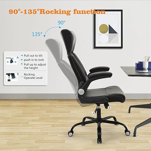 Miniatura 4 de Silla de oficina en casa, silla de escritorio ergonómica con piel sintética para computadora, soporte lumbar ajustable, reposacabezas, reposabrazos,