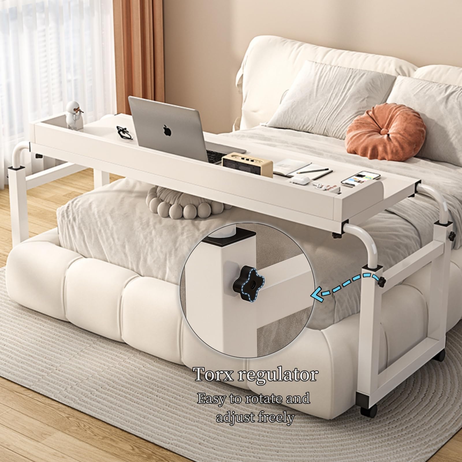 Mesa Auxiliar para Cama con Altura Ajustable, Mesa Auxiliar para Cama con Ruedas y Silla para Personas con discapacidad.