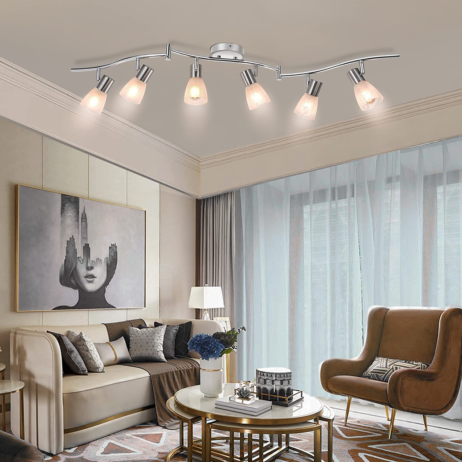6 Flammig Deckenstrahler E14 LED Deckenleuchte Schwenkbar Modern Deckenlampe 230V 35W Wohnzimmer Schlafzimmer Ohne Leuchtmittel