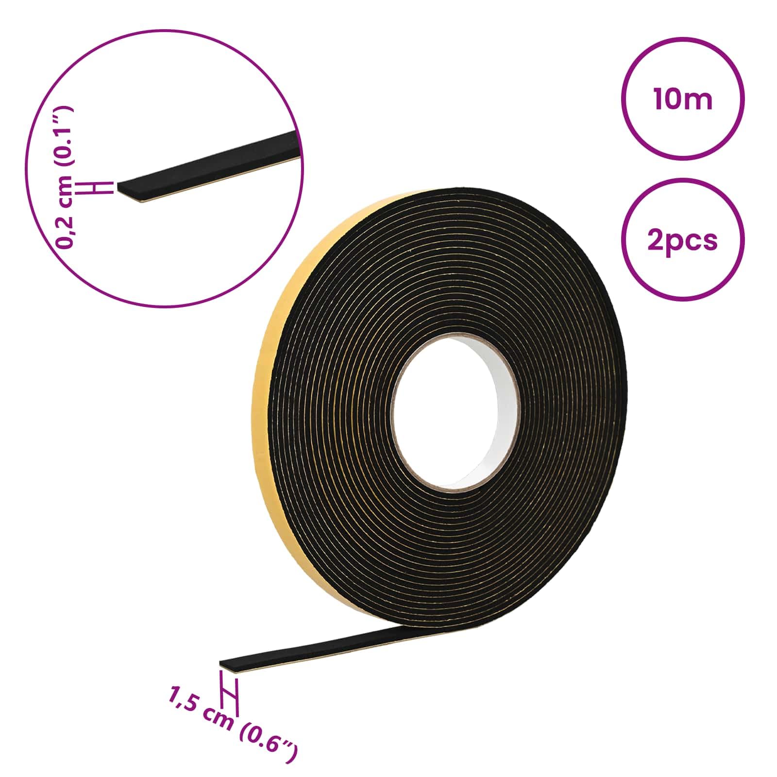 Cinta de sellado autoadhesiva de espuma CR, 15 mm x 10 m, color negro, juego de 2 unidades, cinta de montaje para puerta, ventana, pared, suelo, tubo, sellado contra polvo, aire y agua