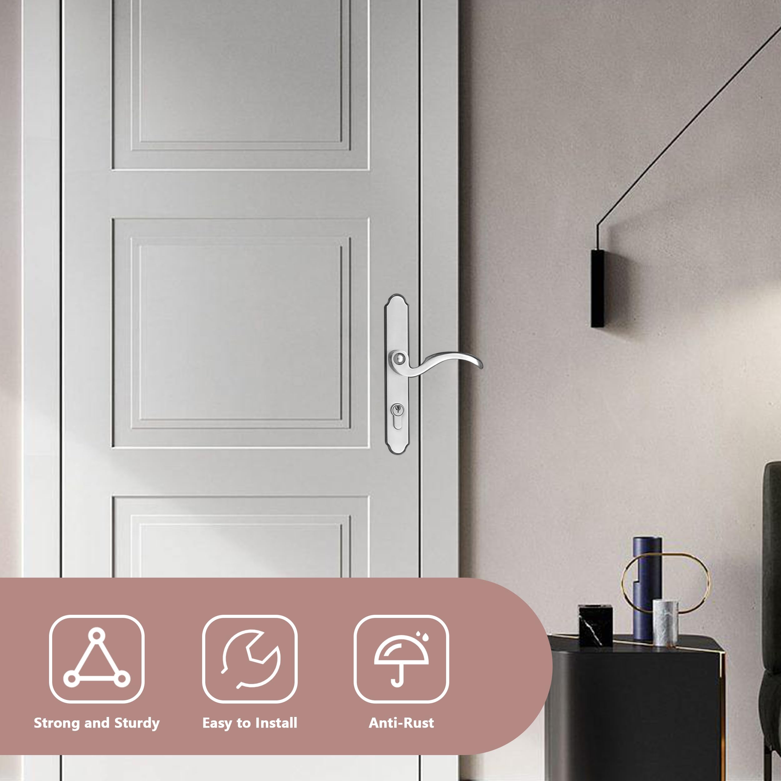 Storm - Kit di ricambio per maniglia della porta con serratura e chiave, set di maniglie di sicurezza per porta finestra, porta del patio, impermeabile e antiruggine (argento)