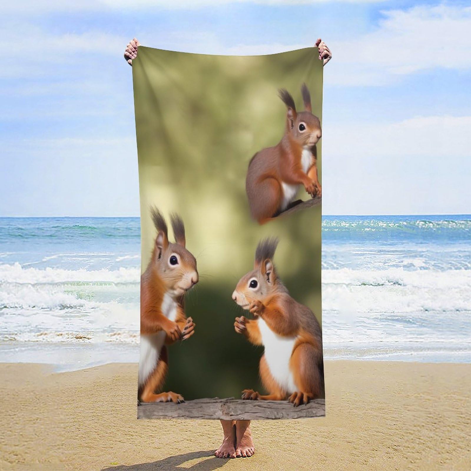 NTVOWPZO Cute Squirrels Beach Towel Oversized Microfiber Bath Towels Lightweight Sand Proof Beach Towels Absorbent Pool Towels for Swimming Yoga Bathroom Towel 31.5" X 63"