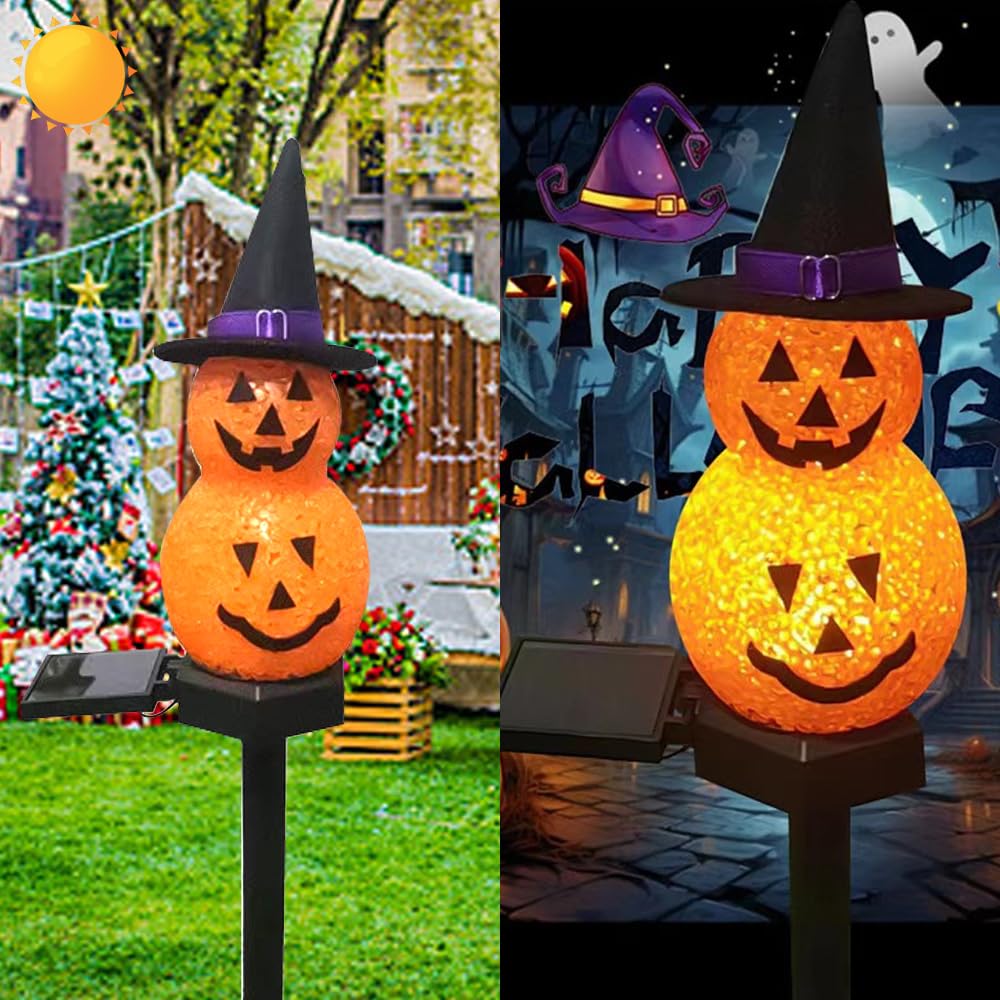 YZYOE LED Solar Powered Sticky Rice Snowman Ground Plug Light, Halloween Outdoor Atmosphere Decoration Light
