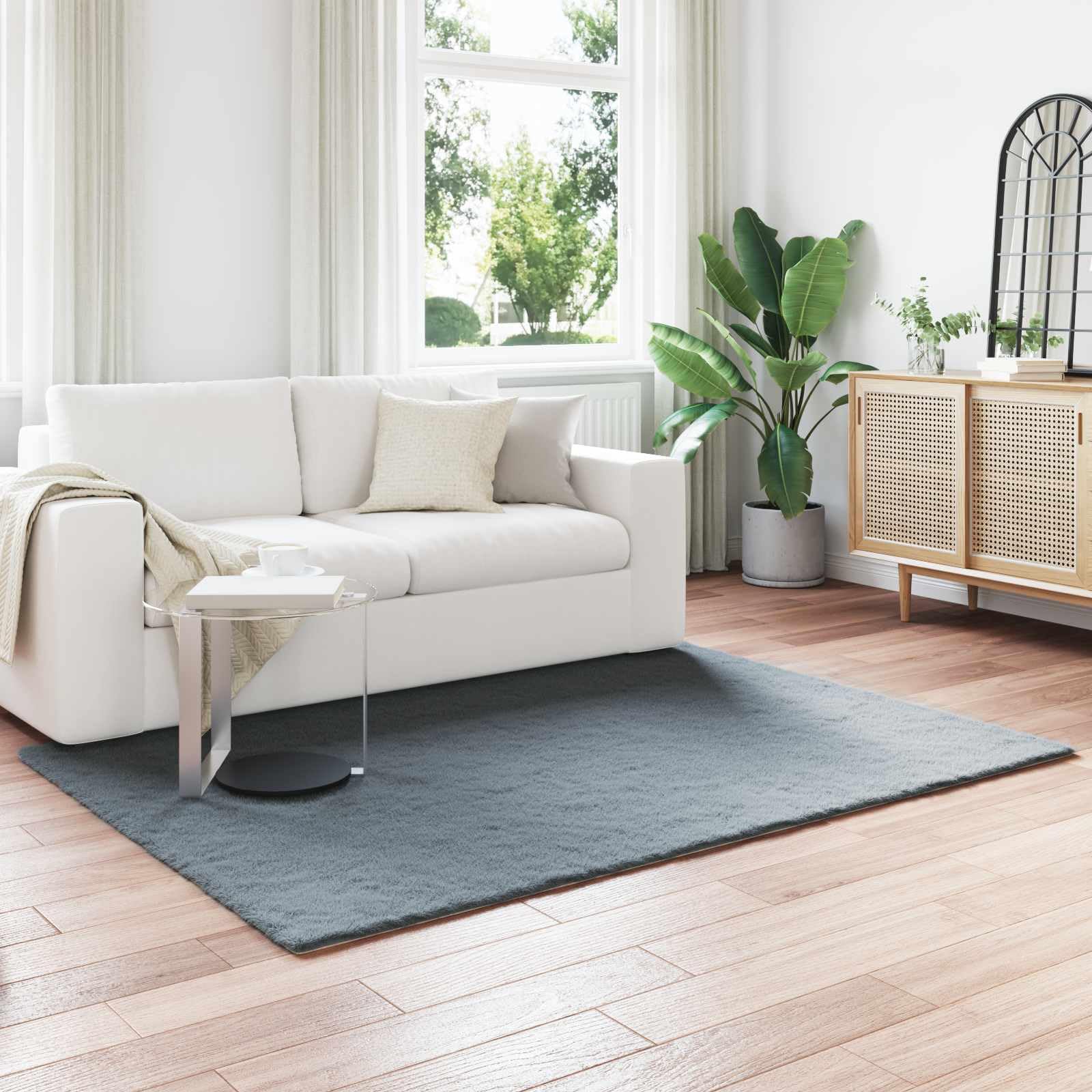 Alfombra de piel sintética con forma de conejo, color antracita, 160 x 230 cm, poliéster, para salón, dormitorio, con superficie aterciopelada y propiedades de retención del calor, ideal
