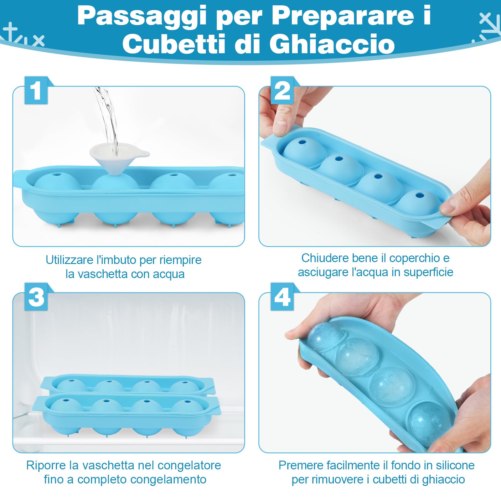 YUNISS Ghiaccio Stampo Silicone con Coperchio, 2 Pezzi Vassoio per Cubetti di Ghiaccio Senza BPA, Grande Stampi Ghiaccio in Impilabile per Cocktail, Whisky, Vino, Puree di Frutta, Gelati -Grigio