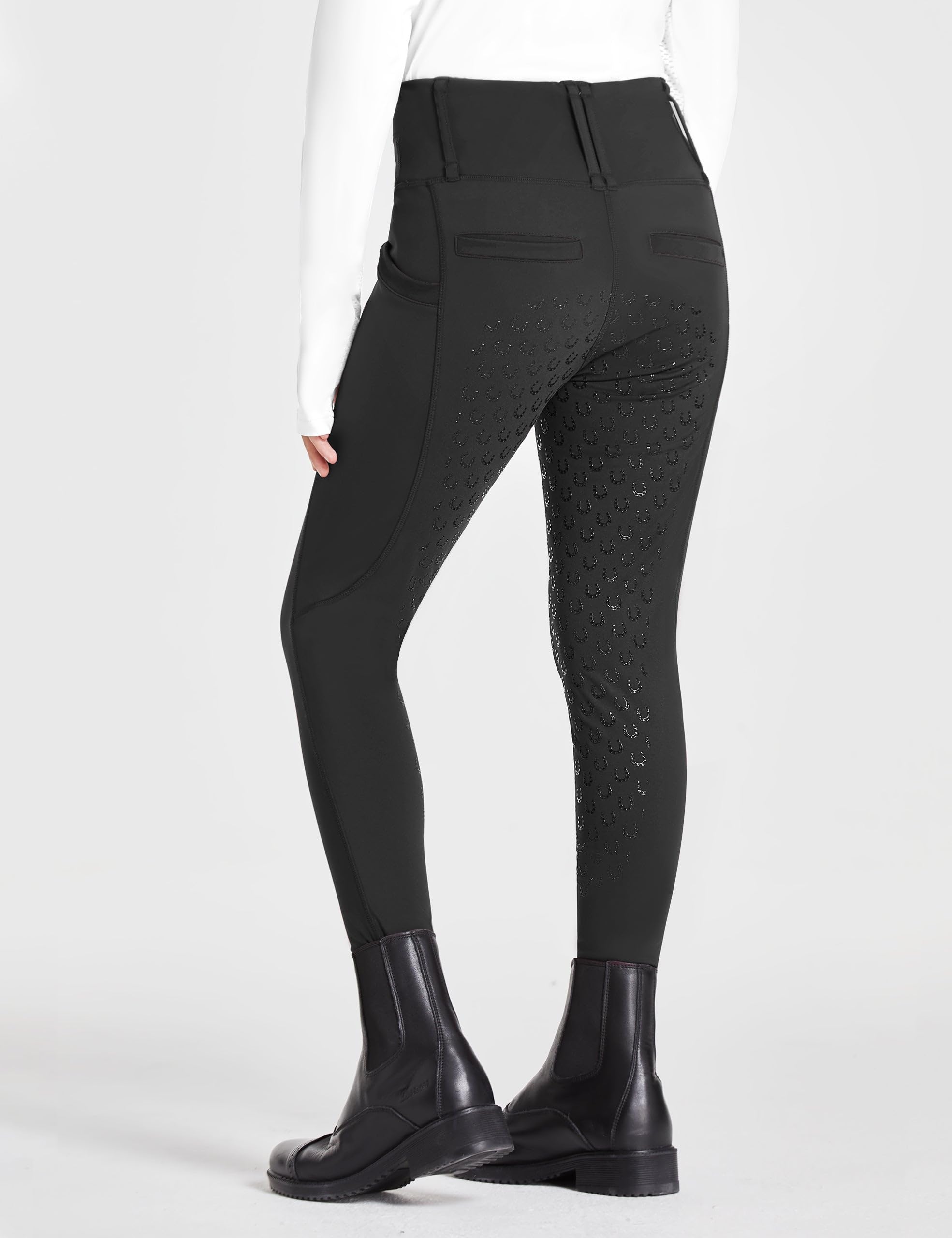 FitsT4 Sports Kinder Reithose Mädchen Reitleggings Silikon Vollbesatz Hohe Taille Reiten Hosen mit 2 Seitlichen Reißverschluss Taschen und Gürtelschlaufen