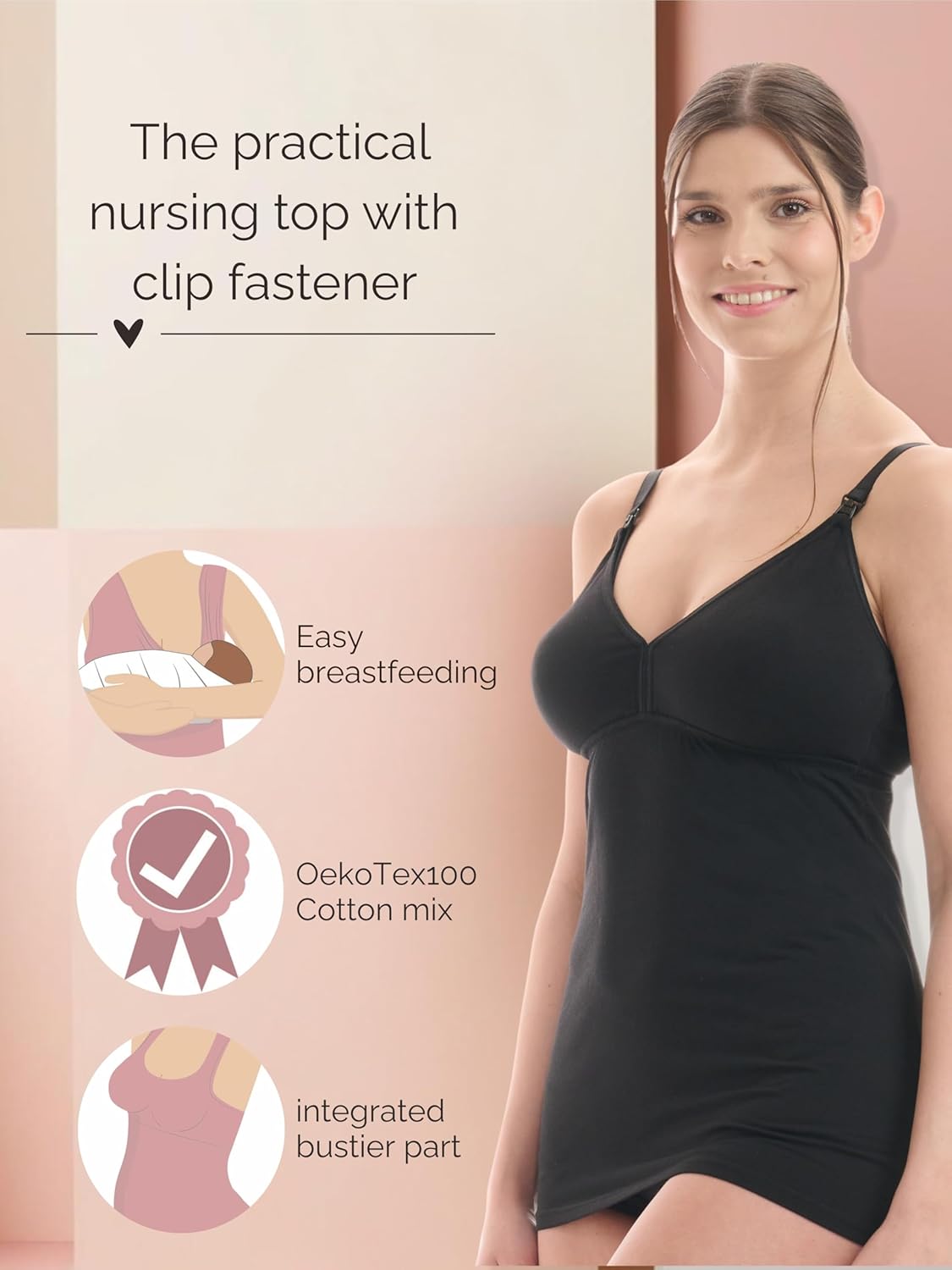 Nursing Top Cotton-Mix Oeko Tex 100 Cami Woman Breastfeeding Tank top Adjustable Straps Postpartum German Brand 5400