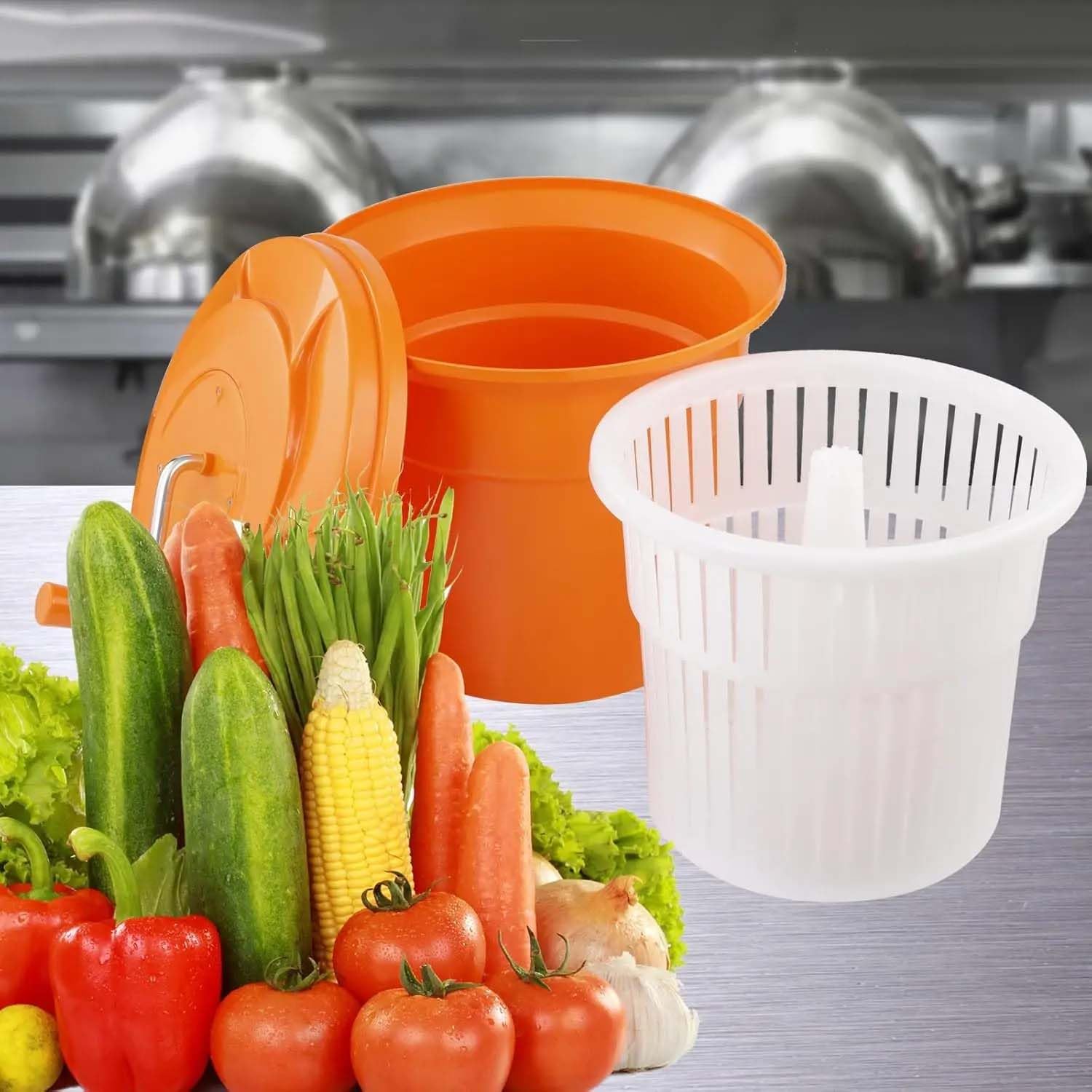 Salatschleuder, Handkurbel Gemüsetrockner mit Edelstahlgriff für Küche, kein Strom erforderlich