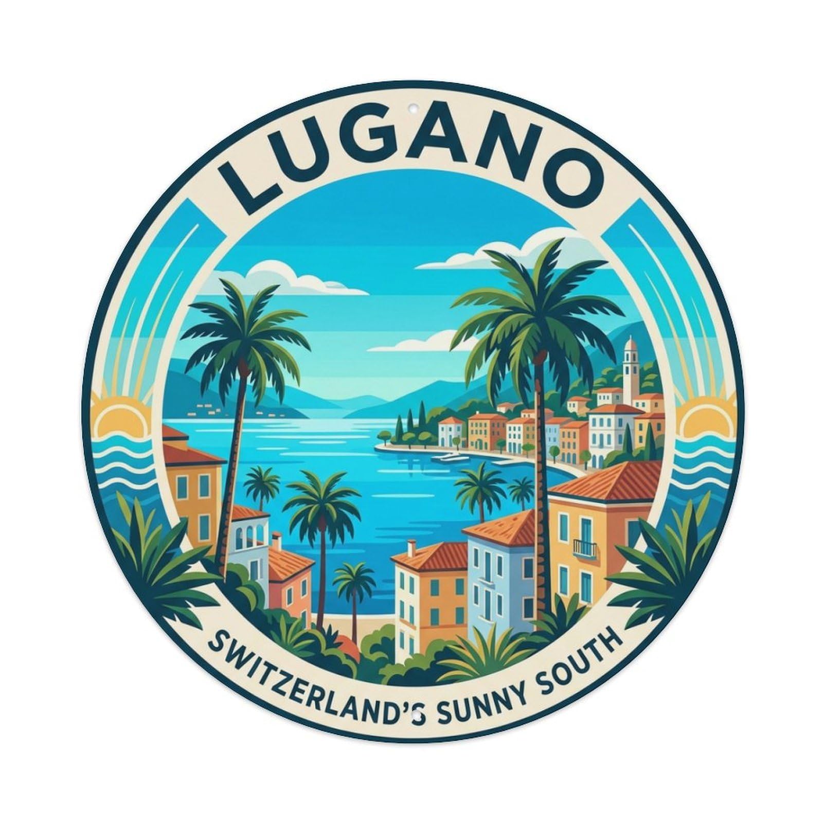 Metal Tin Sign Switzerland Vintage Travel Lugano