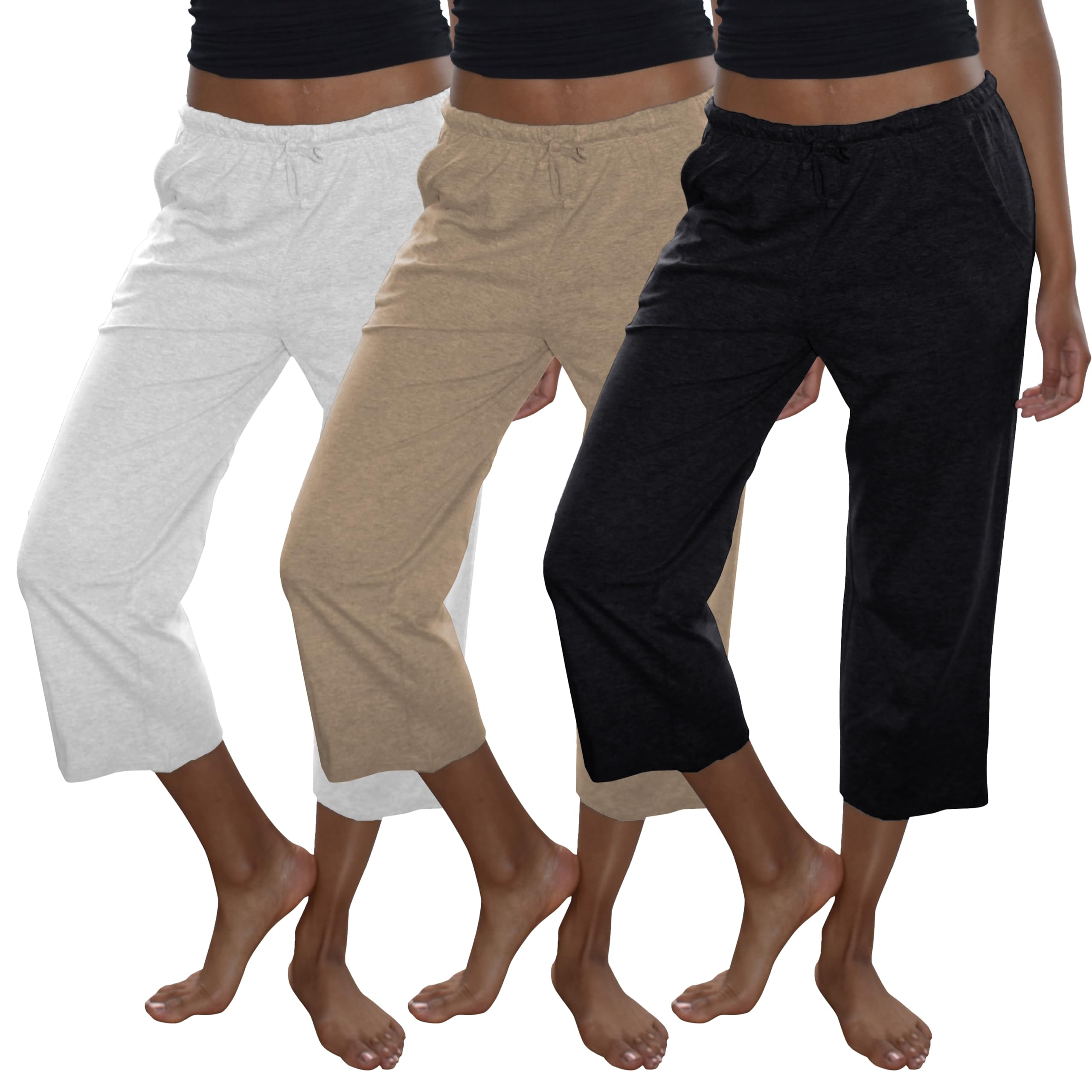 Sexy Basics Women's Cotton Lounge Pants | Sleep -Capri -Yoga Style | Drawstring PJ Bottoms | Multi Packs