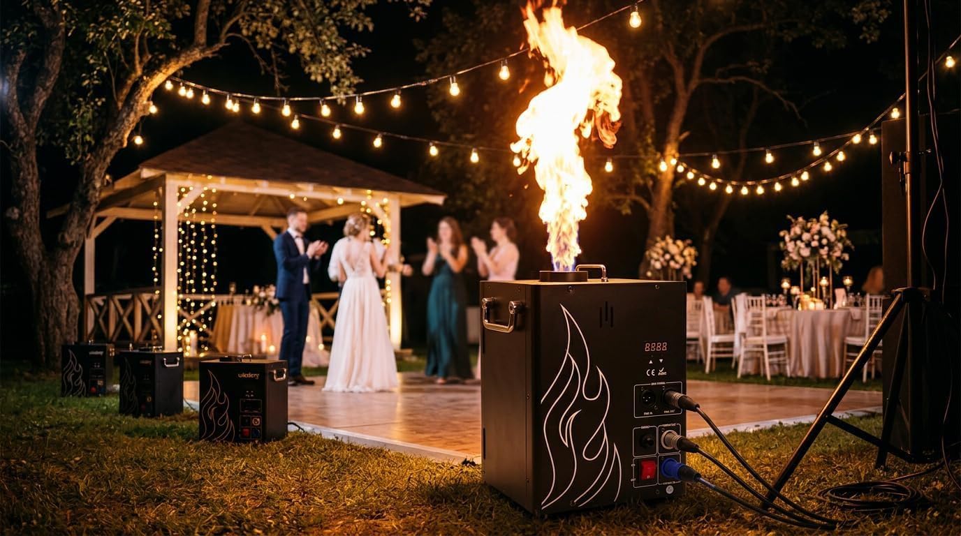 NLIGHTING Macchina Effetto Fiamma DMX Professionale 2-3 Metri PRO SFX – Macchina Effetto Fuoco per DJ, Eventi e Concerti, Teatro con Controllo DMX512, PowerCON, 2 Canali, Compatta e Trasportabile