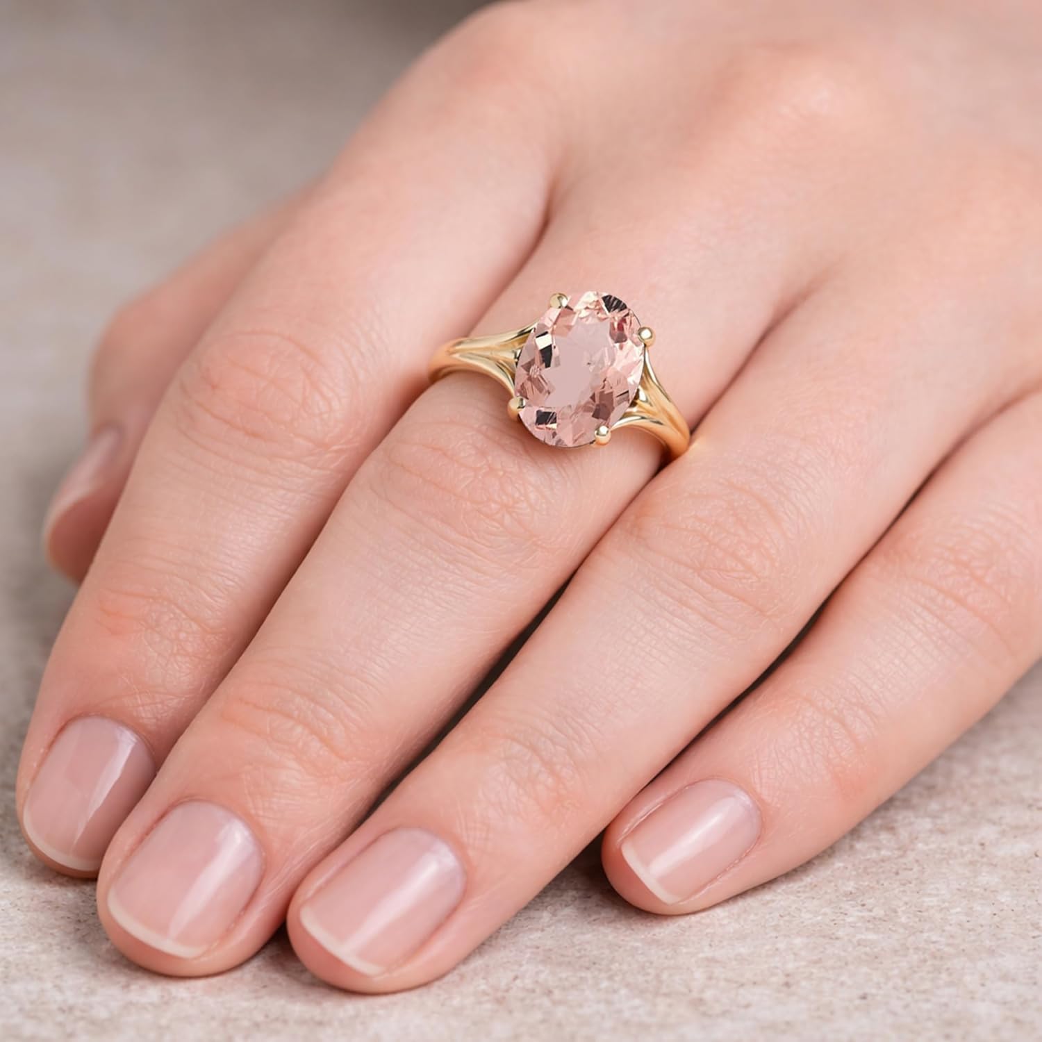 2 CT. Oval Cut Morganite Split Shank Solitaire Engagement Ring For Women, 14K Gold Plated 925 Silver Oval Shape Morganite Bridal Solitaire Ring, Love Promise Ring