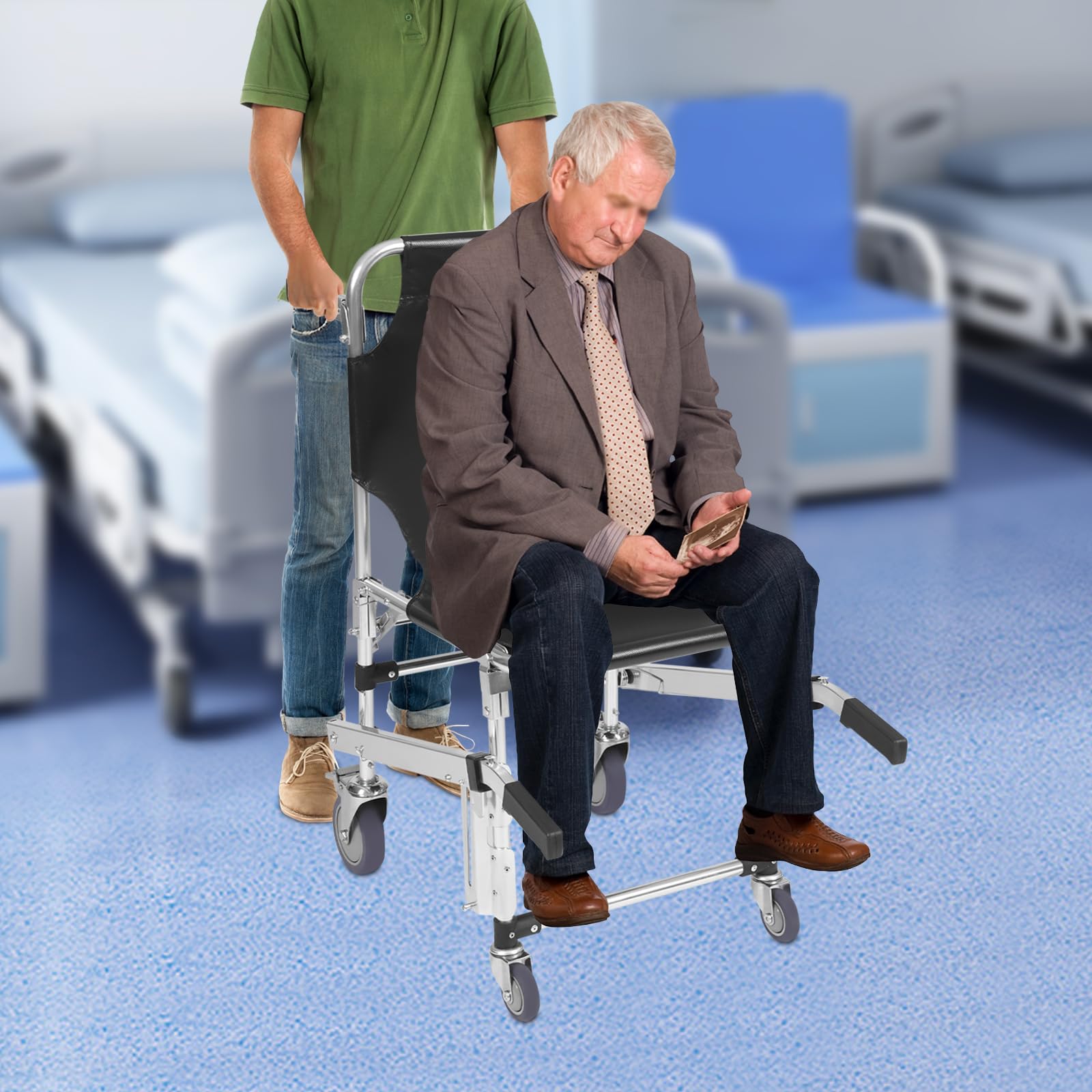 Chaise d'urgence pliable, monte-escalier, fauteuil roulant avec roues universelles, capacité de charge de 160 kg, pour sauvetage en cas d'urgence, noir
