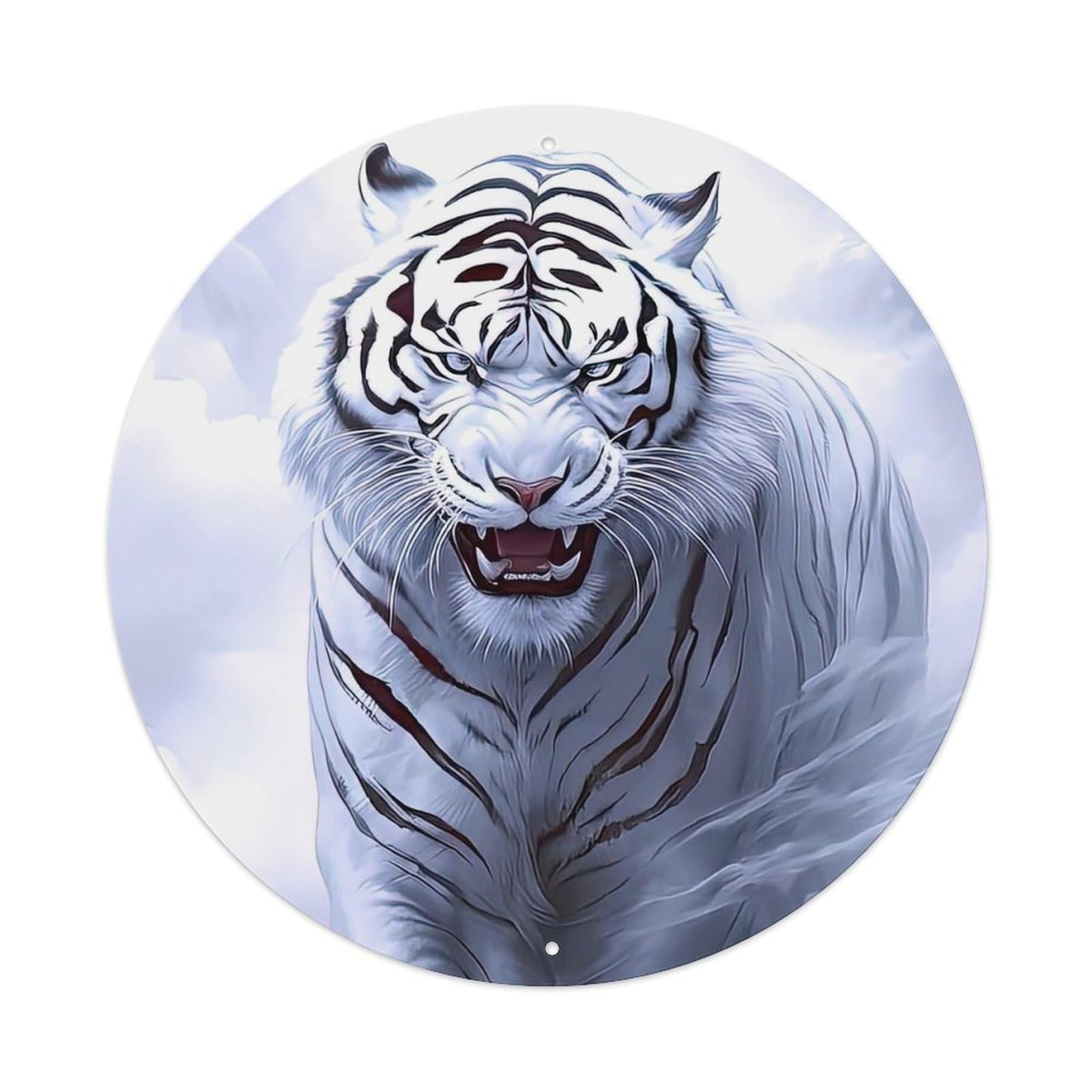Animal White Tiger Galloping Among The Clouds Metal Tin Sign