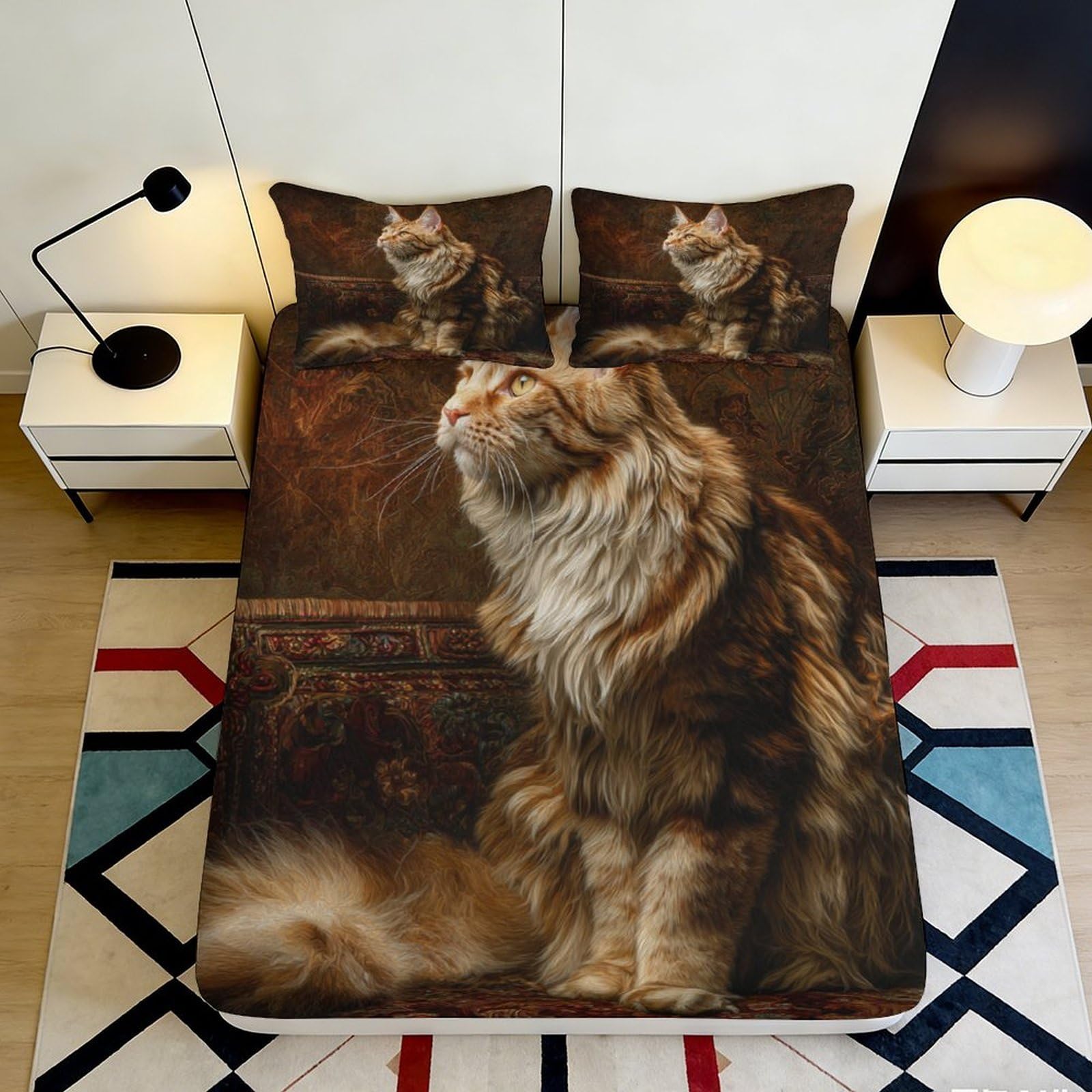 Dhbaneiok Style-10 3D Printed Cat Portrait Fitted Sheet Microfiber Soft Art Animal Bed Cover For Bedroom Guestroom Dorm Mattress Protection 90X200x25cm