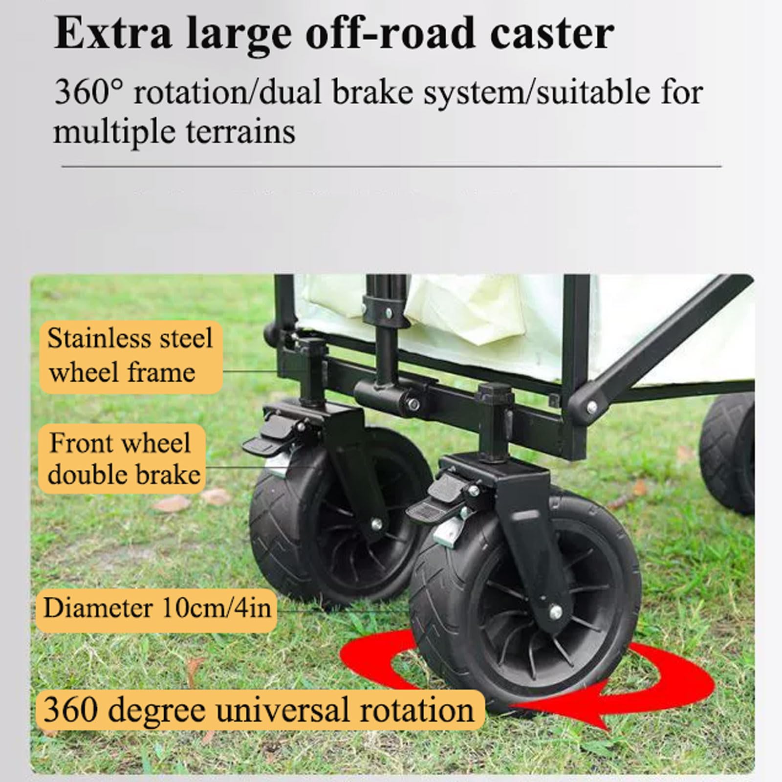 Carrello pieghevole per attività all'aperto, grande capacità, con ruote, manico regolabile e tavolo integrato, per campeggio e giardino