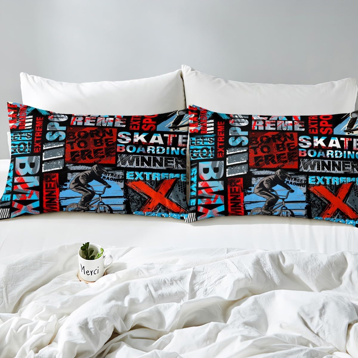 Boys Bmx Comforter Cover Extreme Sports Games Bedding Sets Dirt Bike Duvet Cover Set For Kids Teen Young Bicycle Racer Vehicle Gaming Bedspreads Cover With 2 Pillow Cases Full Size Teal Red