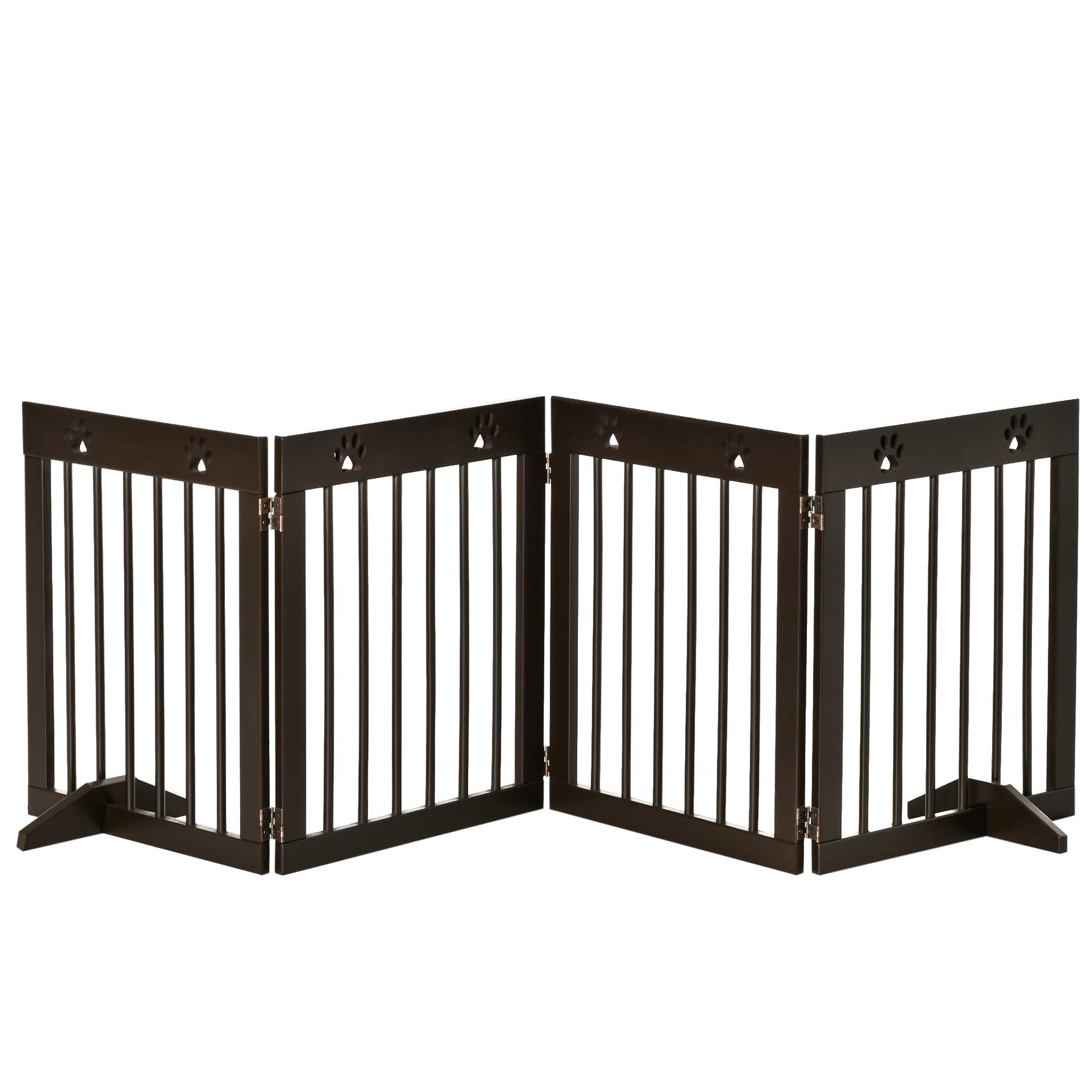 Pawhut Unisex Brown Freestanding Pet Gate 4 Panel Wooden Dog Barrier Up To 204Cm Long In