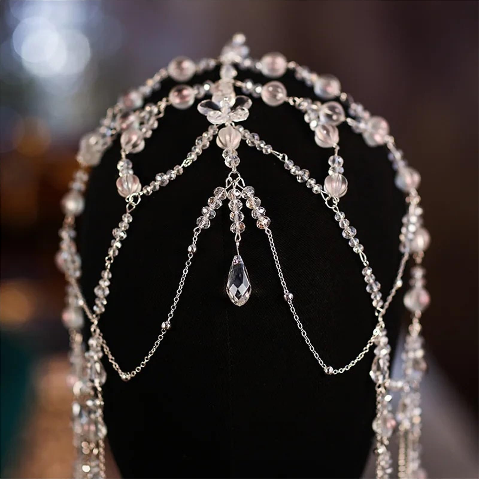 Diadema con cuentas for novia, cadena frontal de cristal for la cabeza | Accesorios for el cabello de boda elegantes for mujeres
