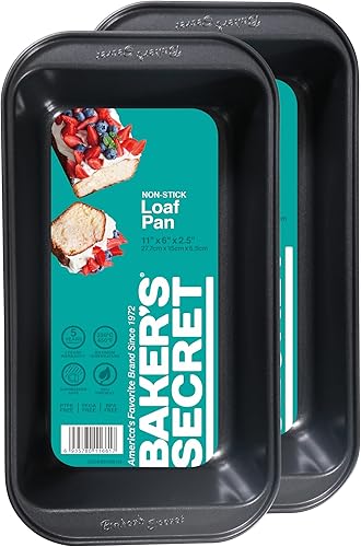 Baker's Secret 2 moldes para hornear pan, sartén rectangular antiadherente de acero al carbono de 11 x 6 pulgadas, revestimiento antiadherente de
