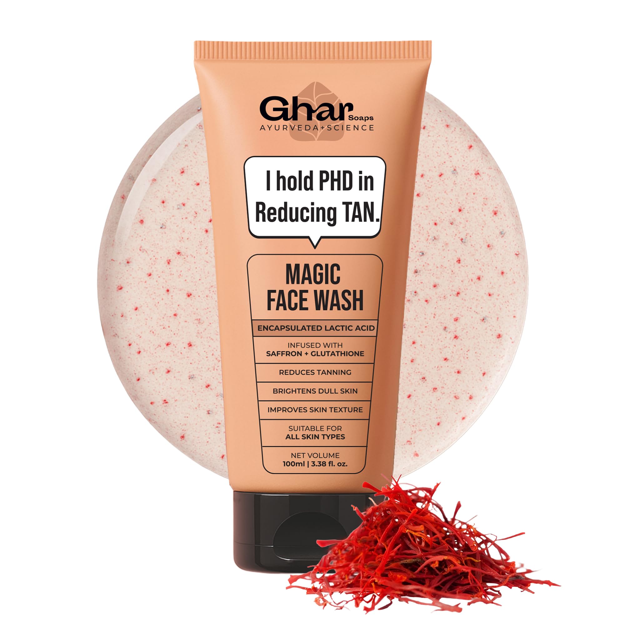 Ghar Soaps Magic De-Tan Face wash I With Sandalwood,Saffron & Glutathione | Tan Removal, Brightening and Glowing Skin I For All Skin Type Skin I For Men & Women | 100ml