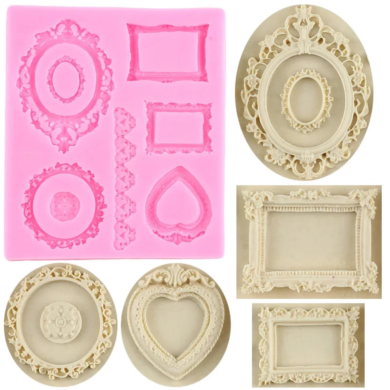 Molde de fondant para tartas, 12 x 10,5 cm, marco de alivio barroco 3D, moldes de silicona para decoración de tartas de boda, herramientas de decoración de pasteles, moldes de resina epoxi de