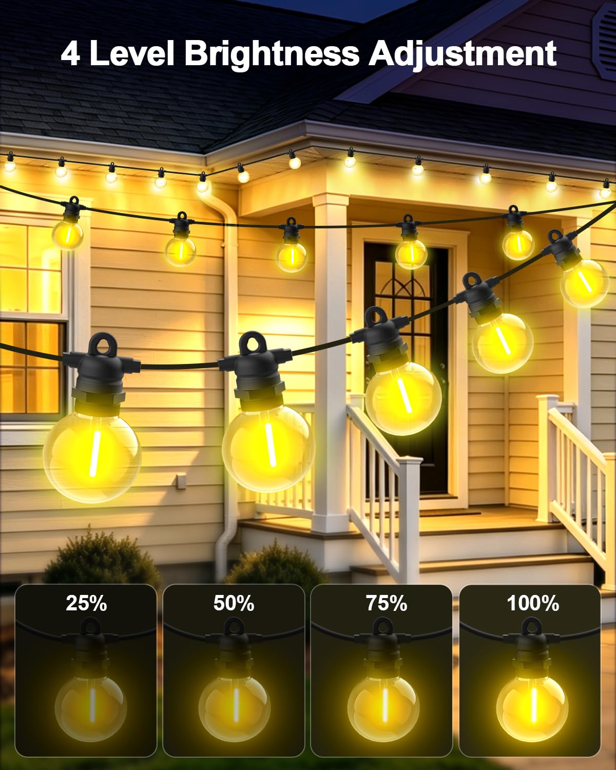 Cadena de luces LED para exteriores, luz blanca cálida y cambio de color, 15 m, 24 bombillas, 8 modos, cadena de luces para exteriores con mando a distancia, IP68 G40, cadena de luces para