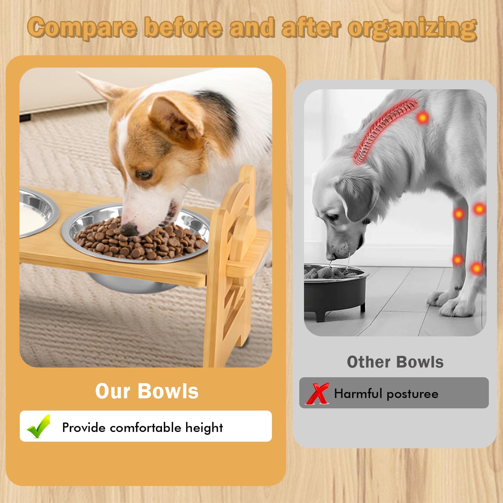 Comedero Perro Elevado para Perros con Altura Ajustable, Comedero para Perro con Soporte Antideslizante y 2 Cuencos de Acero Inoxidable, Regulable para Perros y Gatos