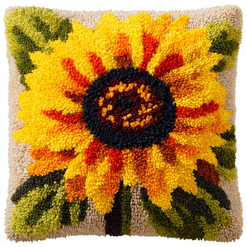Henypt Latch Hook Pillow Case Embroidery Kits, Sunflower Flowers