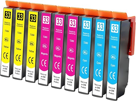 Yowell 9 x Colour Cartridges Compatible with Epson 33XL 33 XL Cyan Magenta Yellow
