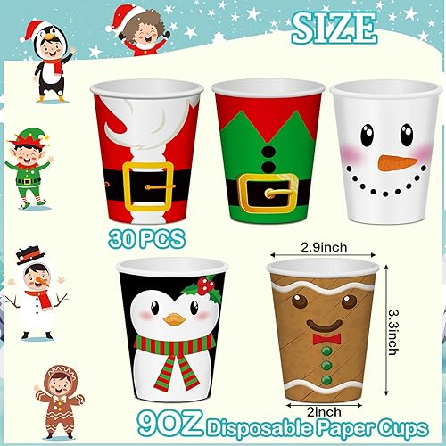 Miniatura 2 de Gerrii 150 vasos de papel desechables de Navidad de 9 onzas, tazas de papel de chocolate caliente, tazas de papel de cacao para bebidas de invierno,