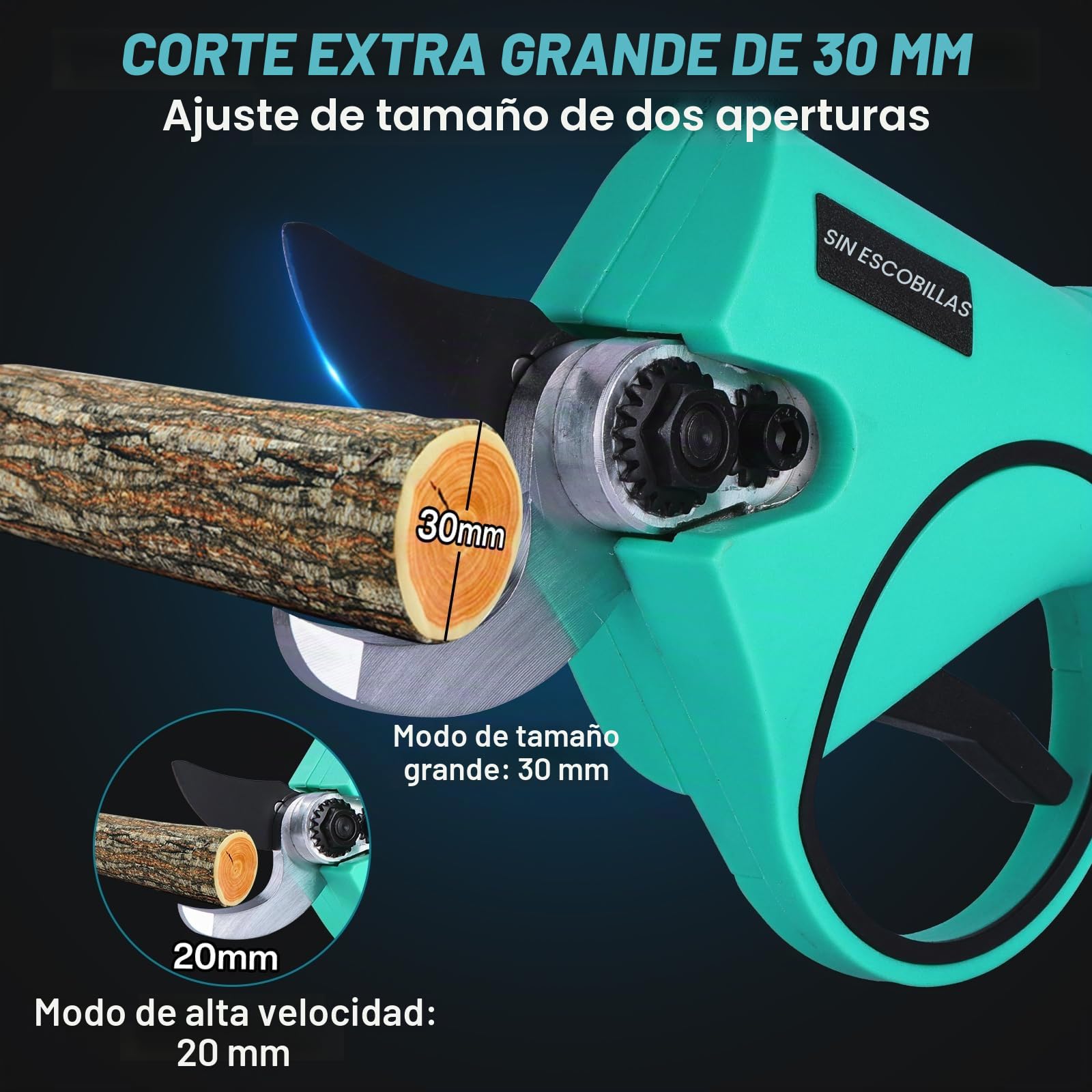Tijeras de Podar Eléctricas Ligeras: Tijeras de Podar Bateria con apertura ajustable de 10mm a 30mm, 2 baterías de 2000mAh, SK7 de Alta, Tijeras de podar bateria para Olivos Viñedos Jardines