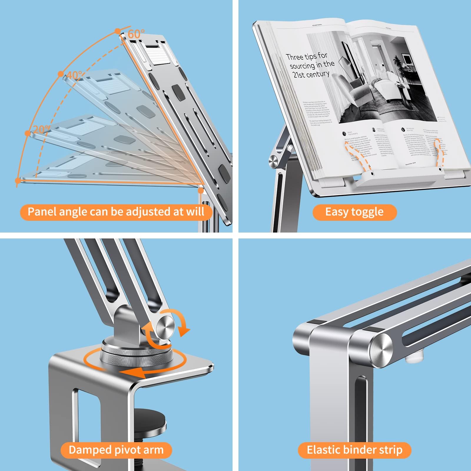 Tablet-Ständer für Schreibtisch, Aluminiumlegierung, Tablet-Halterung für iPad, 360 Grad drehbare Überkopfarmhalterung für Bett, Buchständer zum Lesen, kompatibel mit Tablets von 7 - 15,6 Zoll