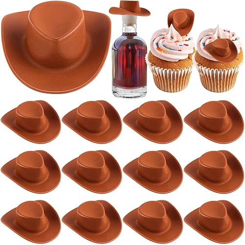 FFNIU 20 mini sombreros de vaquero occidental, lindos sombreros de muñeca en miniatura, sombrero de vestido de fiesta marrón para decoración de casa