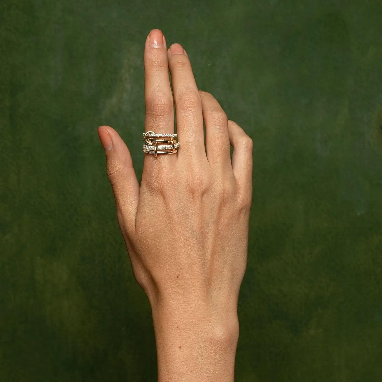 14K Gold Plated Interlocking Stackable Ring for Women Gold and Silver Tone Stackable Statement Ring with Cubic Zirconia Pave Eternity Bands Chunky Trendy Jewelry Gift - Image 2