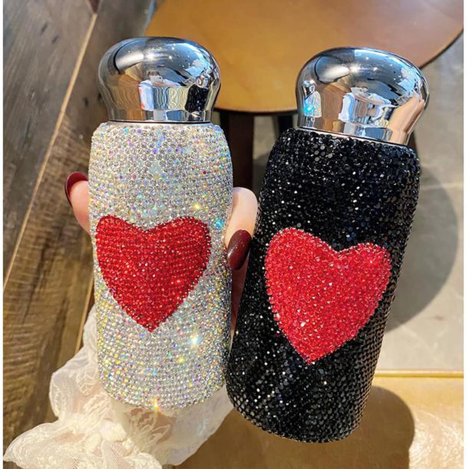 Diamentowa termos, butelka termiczna, Bling Rhinestone butelka na wodę kryształowy kubek termosowy kubek podróżny ze stali nierdzewnej diamentowa kolba butelka próżniowa(Black)