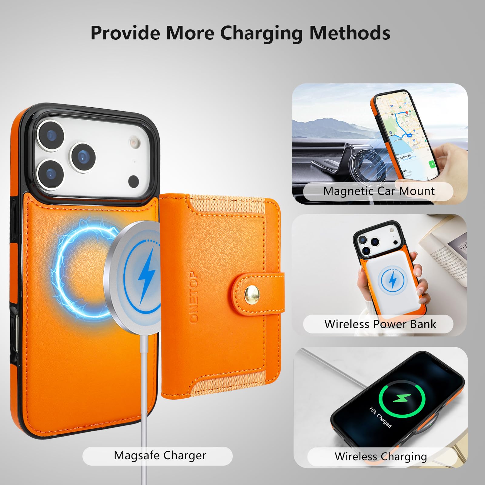 ONETOP Custodia a portafoglio magnetica staccabile per iPhone 17 Pro Max | Custodia per portafoglio Magsafe 2 in 1, 12 carte/contanti, ricarica wireless, cavalletto con blocco RFID in pelle PU